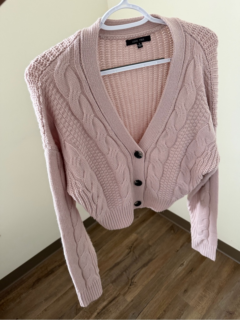 Love Tree Blush Pink Cable Cardigan with Button Front